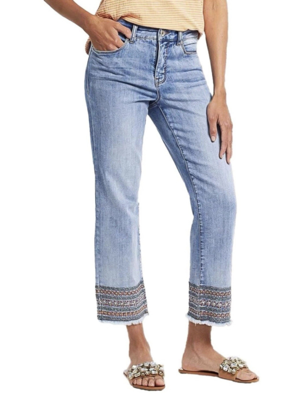 Flamingals Straight Leg Jeans for Women Low Rise Cropped Jeans Wash Embroidery